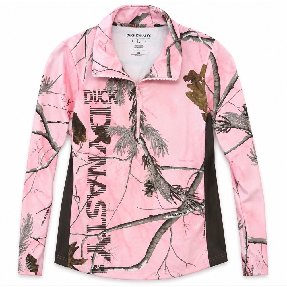 Duck Dynasty Pink Realtree Camo Quarter Zip Pullover Women's Large Hunting Shirt